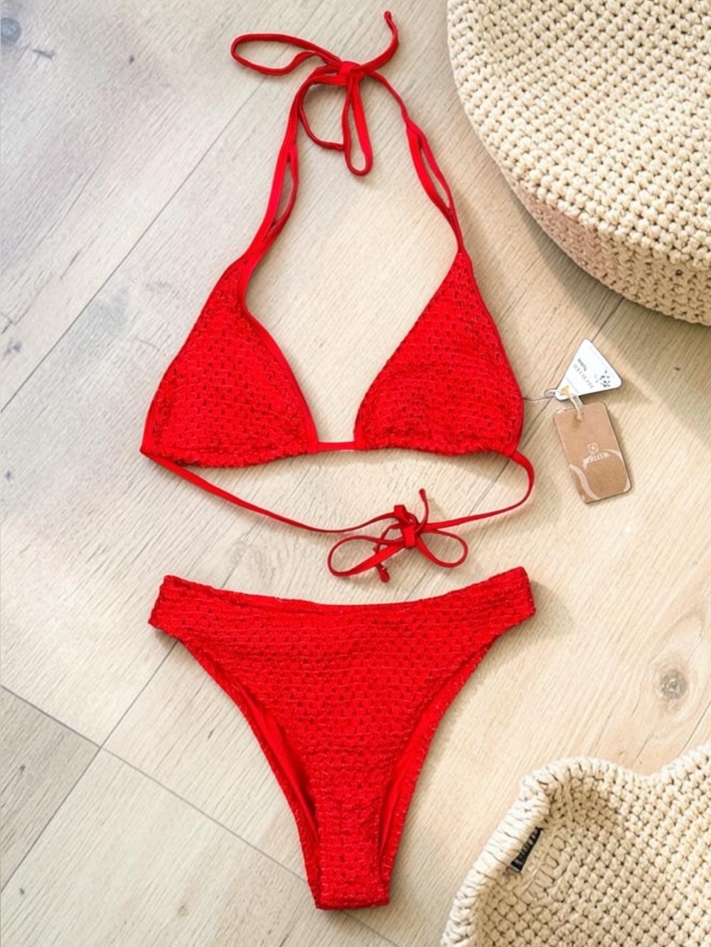 Berlook NWT Red Crochet Matching Bikini Size L/XL